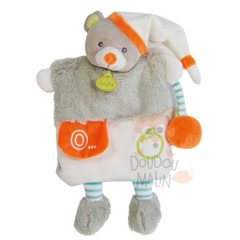 Les douillettes marionnette ours gris orange pomme 